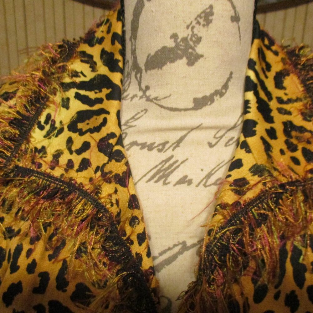 Vintage Anthracite Fringed Leopard Print Long Sleeved Short Jacket Sz. 8 - Picture 4 of 6